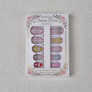 24pcs summer beach bikini press on nails fake nail art set with cute trendy patterns.