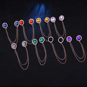 Herren Anzug Broche mehrschichtige Kette Strass Kragennadel geometrische Kristall Anstecknadel