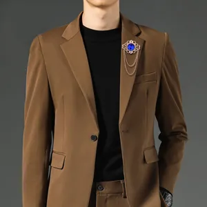 Antike Palaststil blaue Edelstein Brosche mit Quastenketten für Herren Anzugjacke Detailansicht.