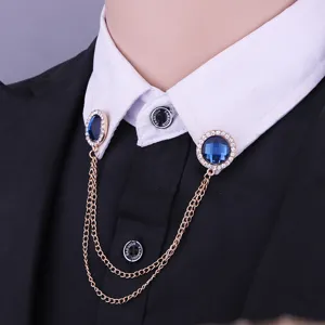 Herren Vintage Doppelkette Kragennadel Kristall Strass Anzug Brosche Mode Accessoire