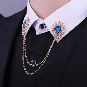 Vintage Wassertropfen Kragenadel Brosche Für Damen Herren Zinklegierung Doppel Kette Strass Hemd Kragenecke Schmuck Zubehör