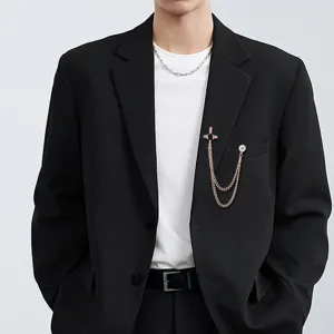 Herren Vintage Kreuz Quaste Kette Brosche Punk Stil Metall Anzug Reversnadel Schmuck