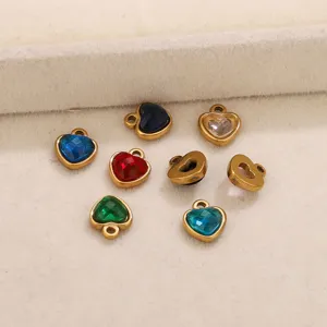 Stainless steel rhinestone heart pendant colorful crystal DIY jewelry accessory detail view