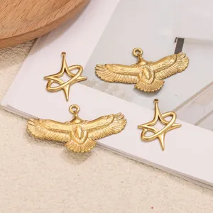 Ciondoli charm stella e aquila in acciaio inossidabile per gioielli fai da te, oro.