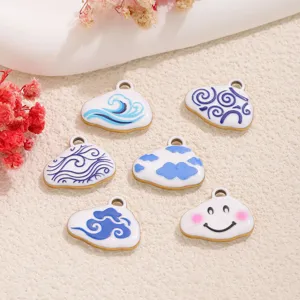 Stainless steel enamel cloud charms wave smiley face DIY bracelet necklace jewelry parts