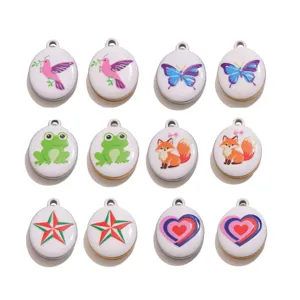 Stainless steel oil drop oval charms, cute cartoon pendants for DIY bracelet necklace making.