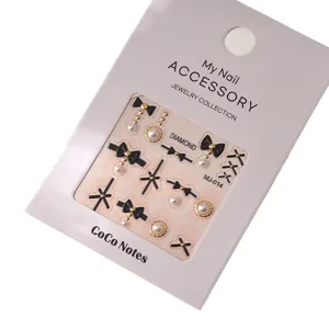 Black bow nail art rhinestones pearls metal charm set 3D luxury manicure decorations DIY