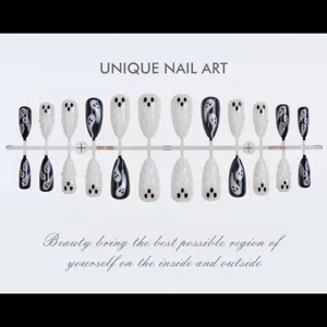 Halloween 3D Ghost Almond Press-On Nails Black and White False Nail Art Decor Set