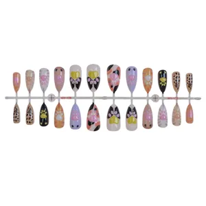24pcs mignon patte de chat faux ongles amande press on ongles colle goutte manucure kit