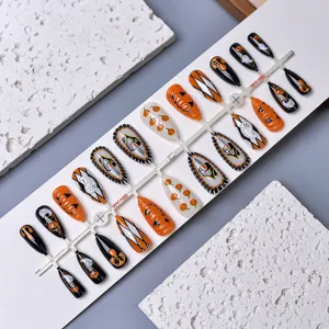 24pcs Halloween false nails 3D ghost pumpkin press on nails removable nail art design