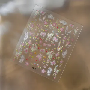Lente vlinder nagelstickers 3D in reliëf gelei bloemige zelfklevende nagelkunstdecals voor manicure