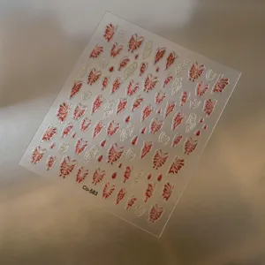 3D jelly butterfly nail art stickers, translucent gold foil solid color Japanese nail decals.