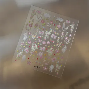 Lente reliëf vlinder bloem zelfklevende nagelstickers schattige 5D gel nail art decoratie