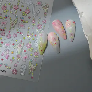 3D embossed lente bloem vlinder nagelstickers detailweergave nail art decoraties