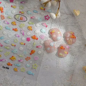 Pegatinas de Arte de Uñas de Relieve 3D Peces del Océano Vida Marina Coral Concha Estrella de Mar Medusa Pez Dorado 5D Calcomanías Adhesivas Decoración