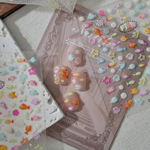 Pegatinas de uñas de pez oceánico de resina 3D, concha y coral bonitos para diseño de uñas DIY.