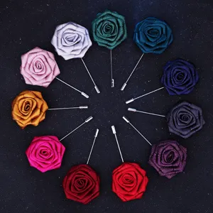 Élégante Broche Épingle à Cravate en Tissu de Polyester Motif Rose pour Hommes Femmes Mariage Banquet Costume Décoration