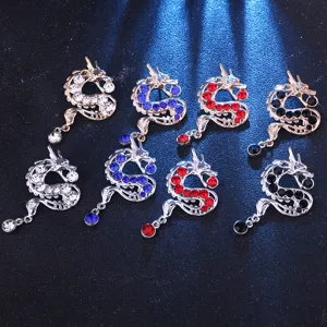 Close-up detail of vintage Chinese zodiac dragon rhinestone brooch, multi-color options available.