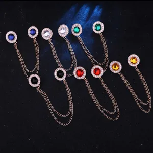 Exquisite rhinestone alloy chain collar pin set for men and women shirt decoration detail.
