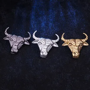 Broche de cabeza de toro estilo punk vintage para hombres, joyería de insignia de animales.