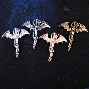 Vintage dragon sword brooch with wings, retro gothic lapel pin for men and women jacket accessories