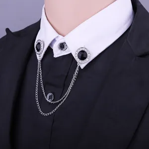 Exquisite European and American diamond alloy chain collar pin shirt accessory for men and women.
