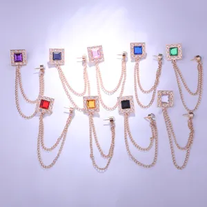 Britisches Herren Quadratischer Edelstein Strass Quasten Brosche Anzug Reversnadel Schmuck