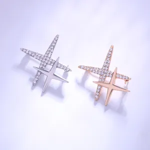 Strass Kreuz Sternburst Brosche Set, elegante doppelte Schicht Metall Anstecknadel Anzug.