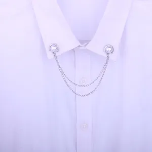 Vintage Alloy Artificial Pearl Collar Pin Brooch Double Tassel Chain Suit Pins Shirt Jewelry Ornament For Unisex