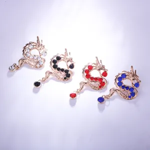 Vintage Chinese zodiac dragon brooch pins with sparkling rhinestones for men and suits accessories.