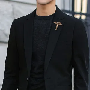 Vintage bronze winged sword brooch for men, gothic magic dragon pin for suit coat.