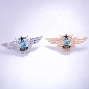 Men's metal flight wing badge brooch pin set, military style fashion jacket coat accessory