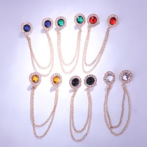 Alloy rhinestone chain collar pin detail, exquisite shirt brooch accessory for men and women.