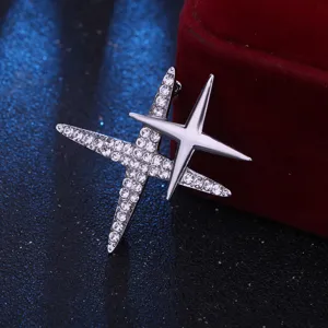 Strass Doppelstern Brosche Kristall funkelnde Sternenburst Anstecknadel fuer Mantel Kragen Schmuck