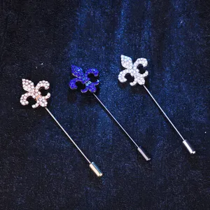 Men's rhinestone fleur-de-lis lapel pin suit jacket brooch accessory elegant stick pin.