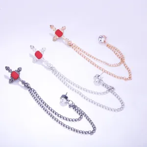 Retro Kreuz Quaste Kette Brosche Stift für Herren Punk Anzug Zubehör Mode Schmuck Set drei