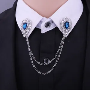 Herren Vintage Kragennadel Kette Brosche Kristall Tropfen Hemd Revers Zubehör Detail