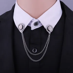 Herren geometrische schwarze Edelstein Brosche Anzug Kragen Kette Pin Quaste Mode