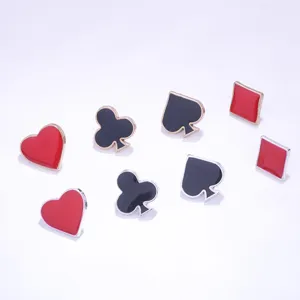 Playing card suit enamel lapel pins set, stylish metal brooches for clothes, bags, hats.