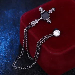 Vintage Punk Kreuz Quaste Brosche für Herren, gothischer Anzug Kette Zubehör mit Strass.