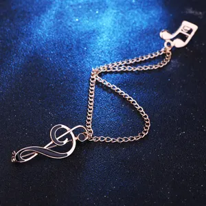 Rose gold music note brooch chain tassel suit collar pin fashion woman shirt accessories