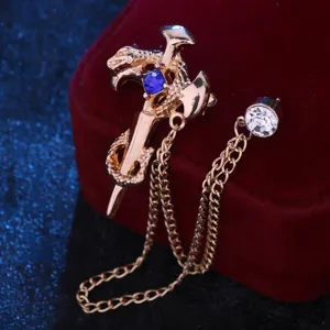 Retro slang kruis zwaard broche met ketting voor heren pak kwastje sieraad mode