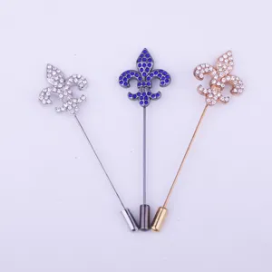 Elegant Rhinestone Fleur-de-lis Lapel Pin Set Suit Stick Pin Brooch Jewelry Accessory