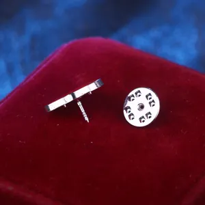 Metal poker suit brooch back detail view, durable metal collar pin accessory for daily wear.
