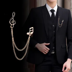 Western Personality Alloy Musical Note Brooch Pin Long Tassel Chain Metal Lapel Pin Electroplated Enamel Brooch For Men Suit Jacket Women Shirt Clothes Decor Gift