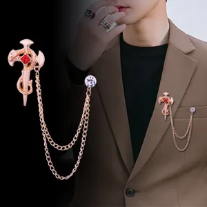Vintage Gotische Slang Kruis Zwaard Brosche Voor Heren Dames Legering Strass Kwastjes Ketting Reversspeld Kostuum Banket Sieraden
