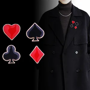 Harajuku Poker Suits Brooch Heart Spade Club Diamond Metal Badge Enamel Collar Pin Zinc Alloy Clothes Jewelry Accessory