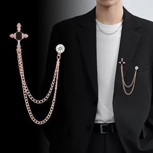 Vintage Punk Zinklegierung Kreuz Quaste Kette Brosche Für Herren Damen Strass Anzug Abzeichen Kragen Revers Nadel Retro Schmuck Zubehör