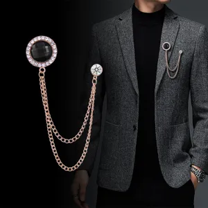Runde Strass Kette Quasten Brosche Für Herren Damen Legierung Künstliche Perle Anzug Reversnadel Individueller Hip Hop Schmuck