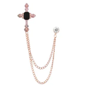 Vintage Roségold Kreuz Quaste Kette Brosche Punk Stil Anzug Reversnadel Herren Mode Zubehör